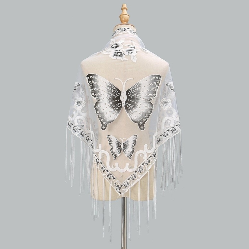 Tassel Fringe Trim - 럭셔리 플라워 레이스 속이 비치는 스카프