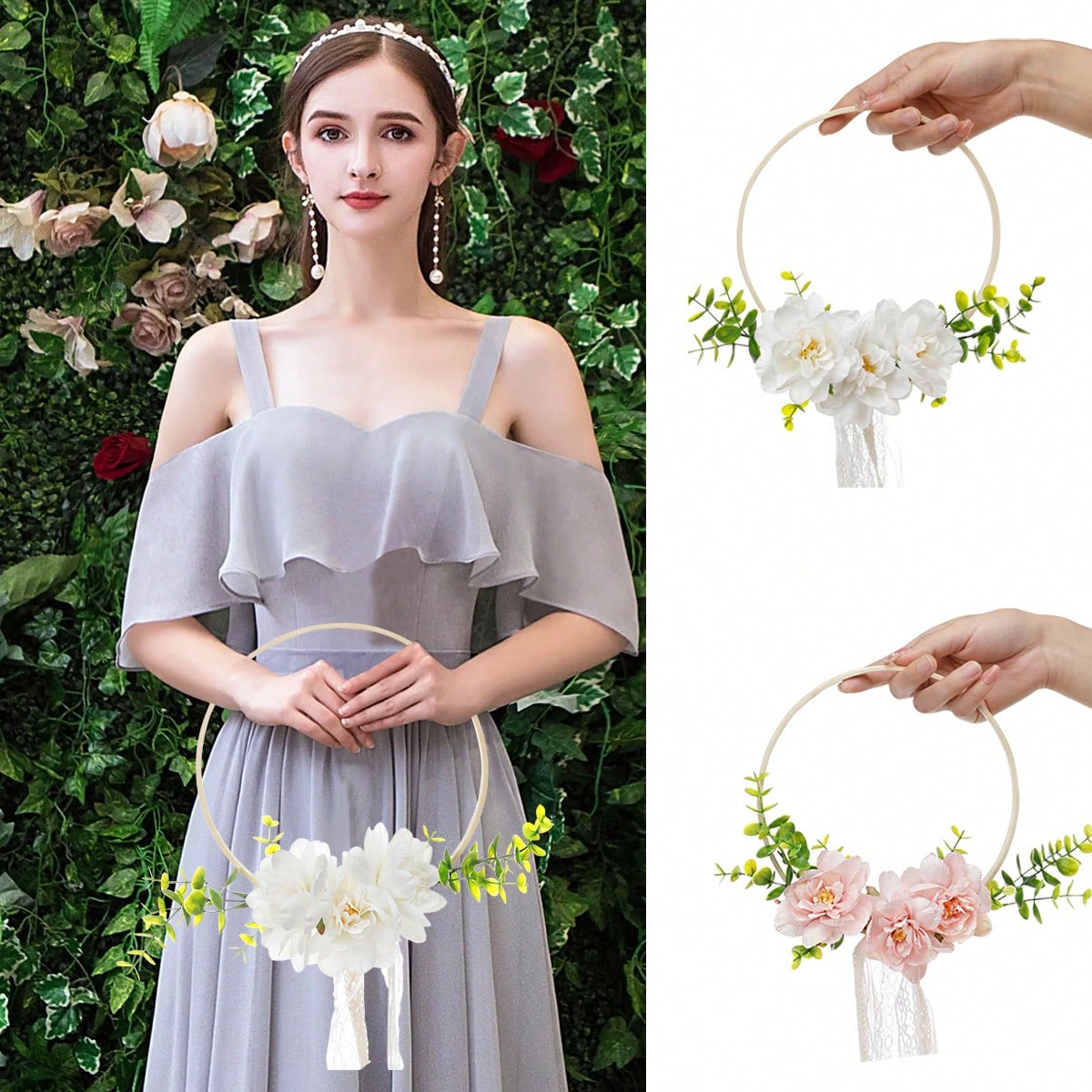 Tassel Fringe Trim - 1개 웨딩용 원형 대나무 꽃 화환,