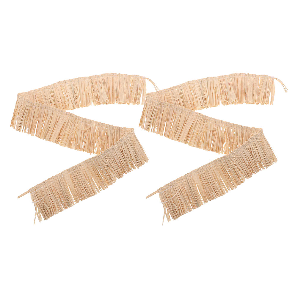 Tassel Fringe Trim - 2개입 라피아 프린지 트림, 천연 짚