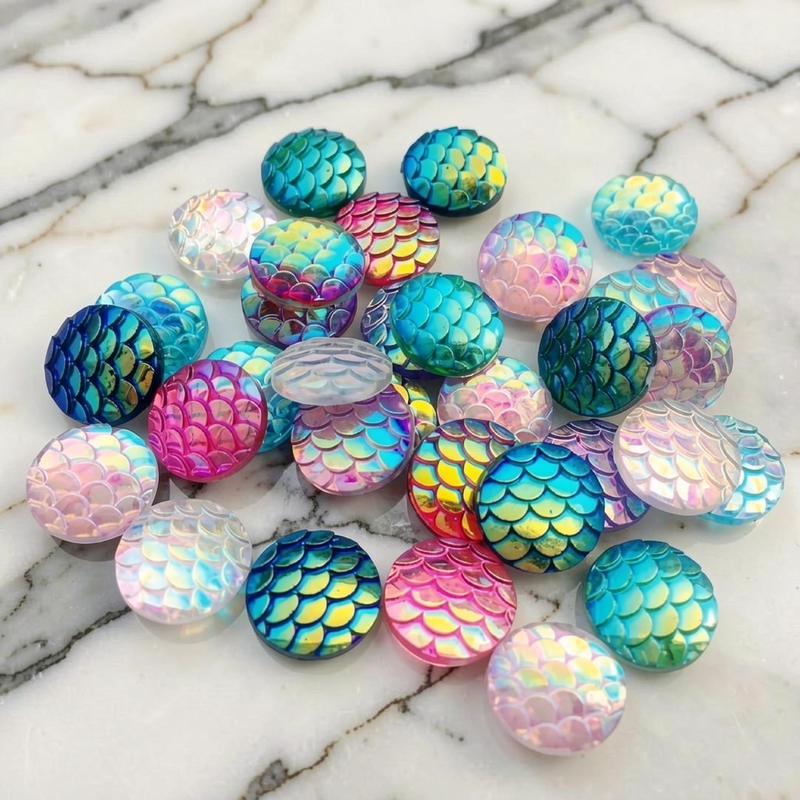 Embellishment Glue Craft - 80개 12mm 인어 비늘 모양 플랫백