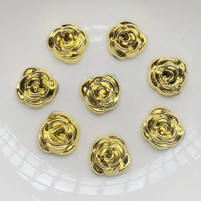 Embellishment Glue Craft - 40pcs 14mm 골드 장미 꽃 수지
