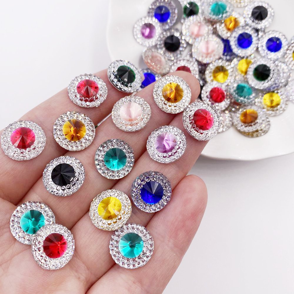 Embellishment Glue Craft - 수지 10/12/16mm 더블 컬러 볼록 크리스탈