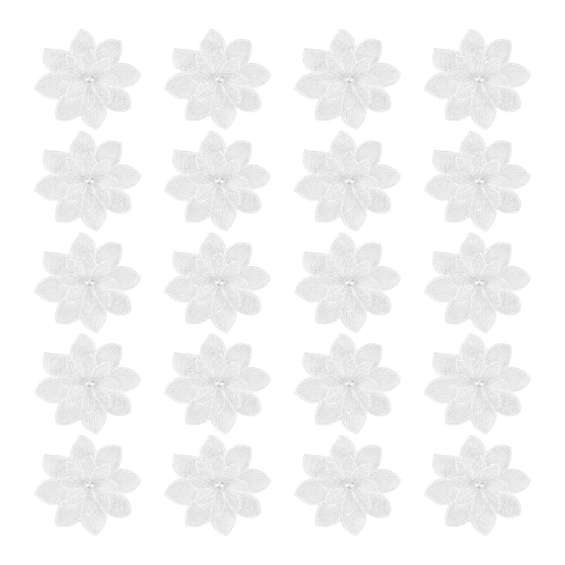 Applique Patch Flower - 20팩 장식 흰색 꽃 자수 패치