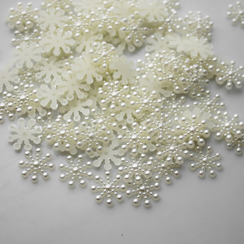 Christmas Craft Embellishment - 화이트 진주 수지 눈송이 플랫백 장식