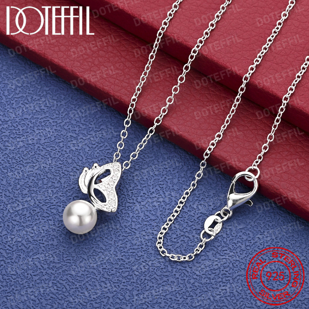 Pearl Trim Chain - 925 스털링 실버 정교한 나비 진주