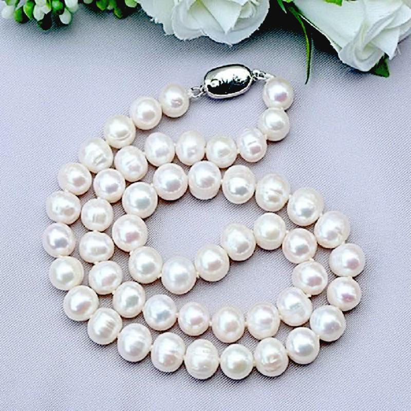 Pearl Trim Chain - 여성을위한 8-9mm 천연 담수 진주 925