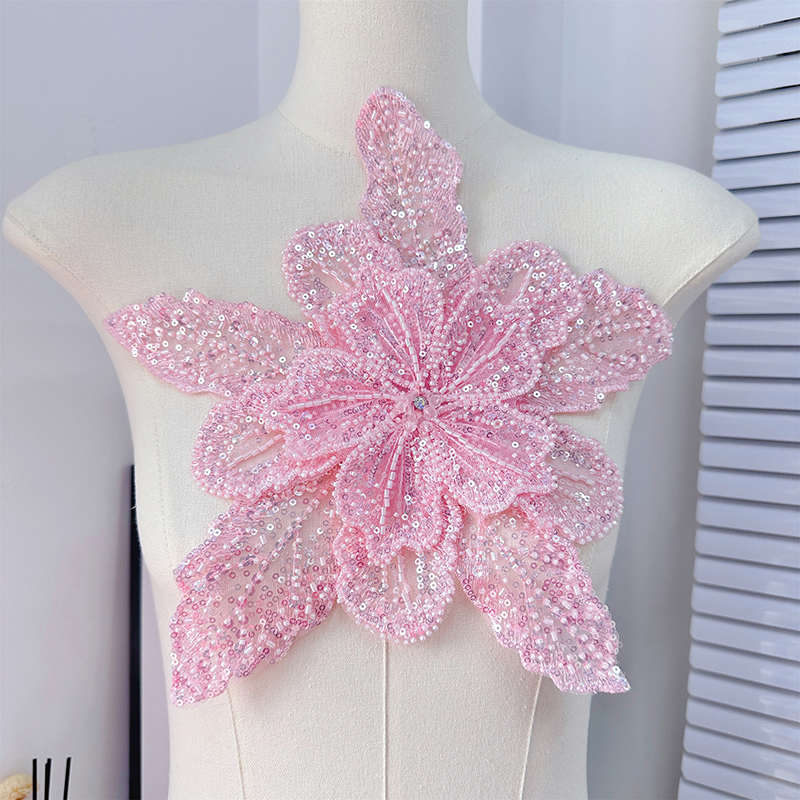 Applique Patch Flower - 스팽글 비즈 꽃 칼라 아플리케 화이트