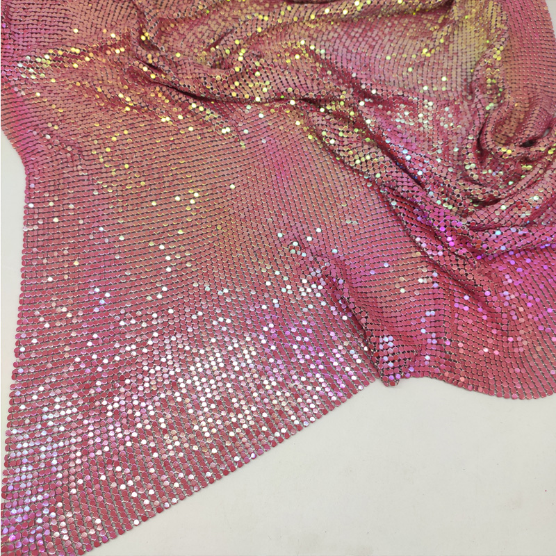 Crystal Mesh Fabric - 유연한 금속 스팽글 메쉬 원단, 빨간색