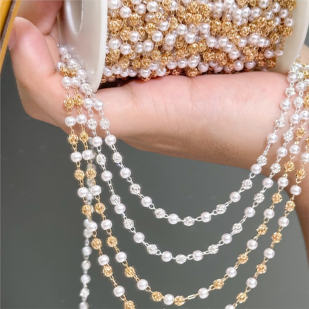 Pearl Trim Chain - 0.5미터/1미터 가짜 진주 황동 체인, 쥬얼리