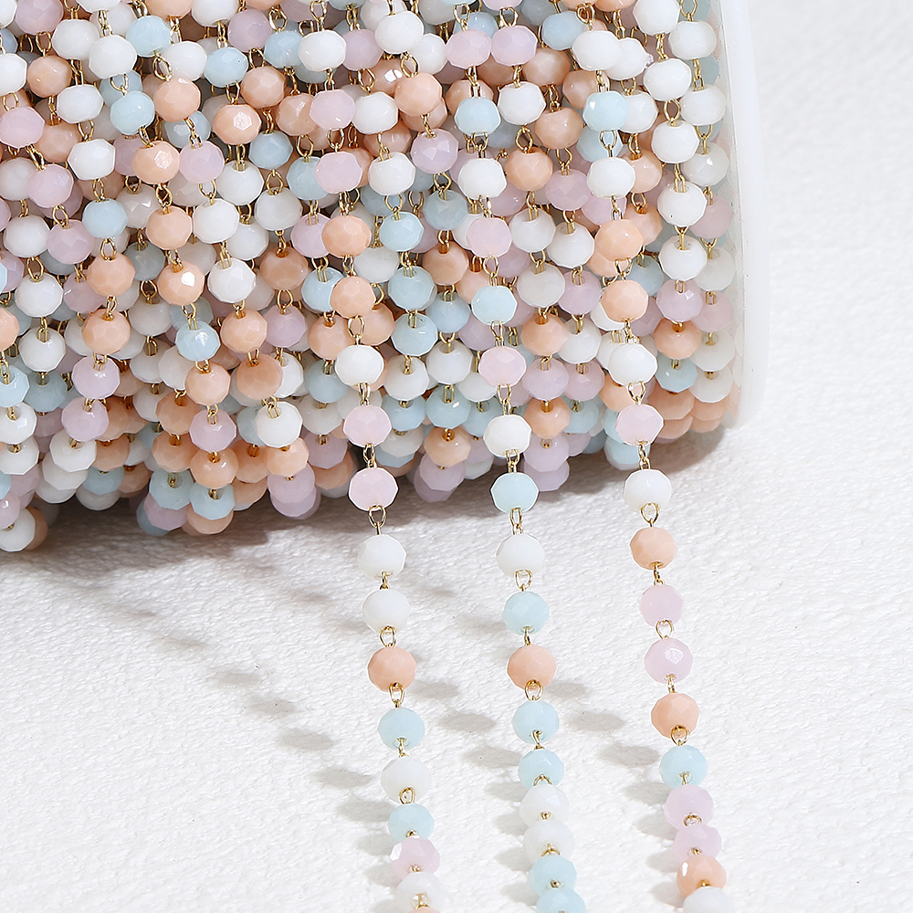 Pearl Trim Chain - 스테인레스 스틸 크리스탈 스톤 비즈 체인,