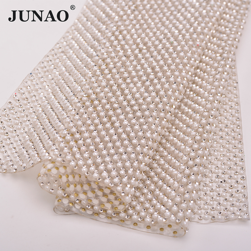 Hotfix Rhinestone Sheet - JUNAO-24*40cm 핫픽스 진주 라인석 트림 메쉬