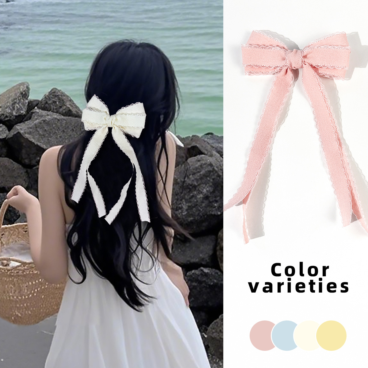 대량 20개 롱 태슬 헤어 클립 귀여운 리본 보우 사이 - Lace Ribbon Trim 리뷰 및 가격