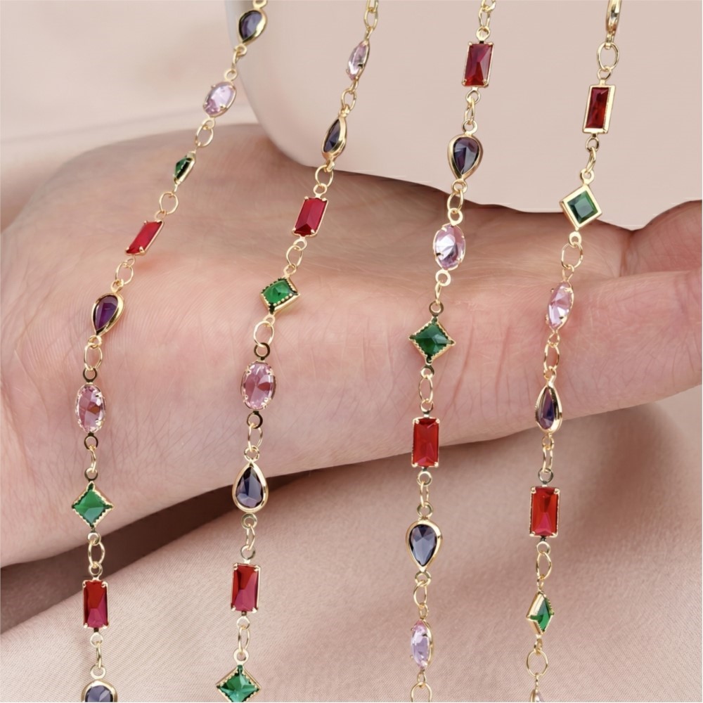 1미터 믹스 컬러 직사각형 모양 라인스톤 오벌 쥬얼리  - Pearl Trim Chain 리뷰 및 가격