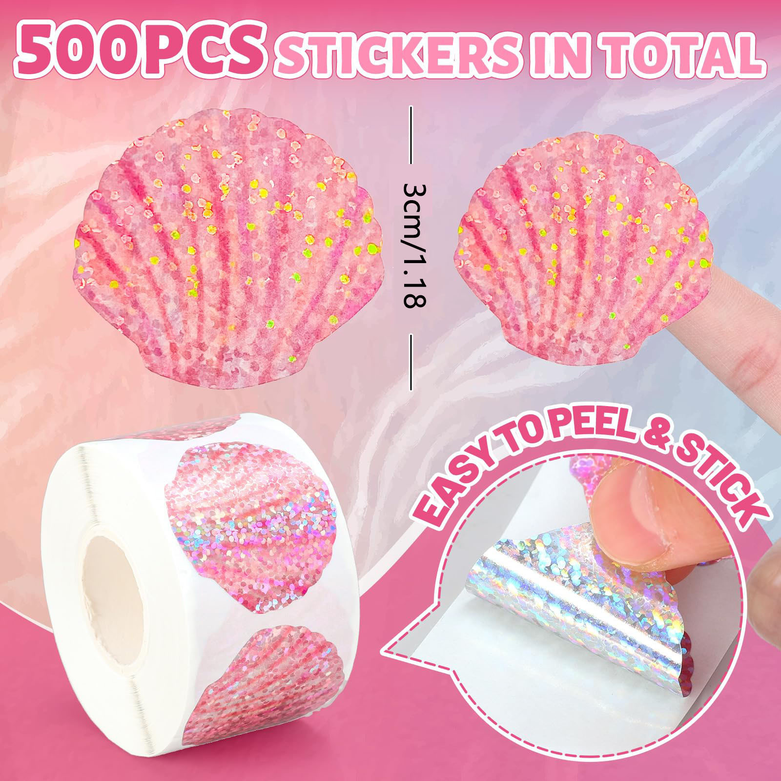 500 Pcs 여름 조개 스티커 롤 홀로그램 씰 스티커 - Glitter Vinyl Roll 리뷰 및 가격