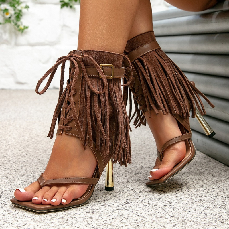 고품질 인조 스웨이드 앵클 부츠 여성 빈티지 브라운 태 - Tassel Fringe Trim 리뷰 및 가격