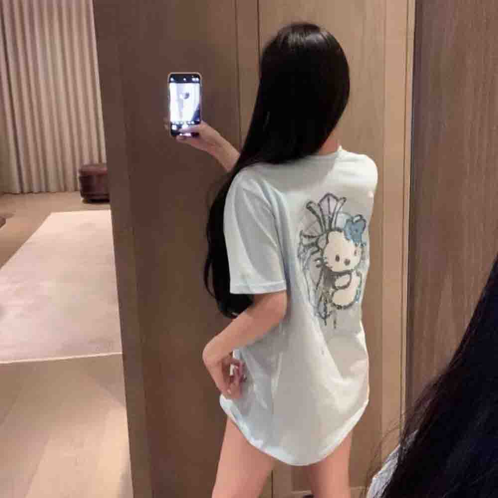한국어 버전 헬로 키티 다이아몬드 프린트 여성 티셔츠  - Embellish Knit 리뷰 및 가격