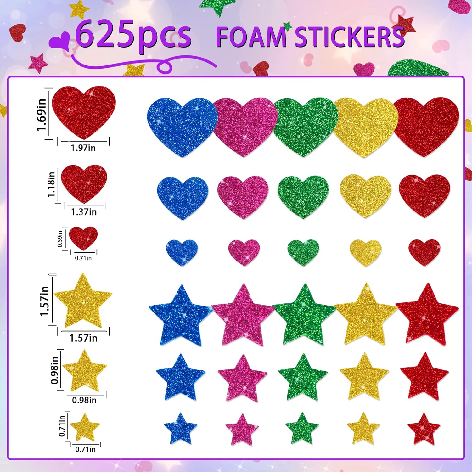 625Pcs 반짝이 하트 폼 스티커 다채로운 자체 접착 - Glitter Vinyl Roll 리뷰 및 가격