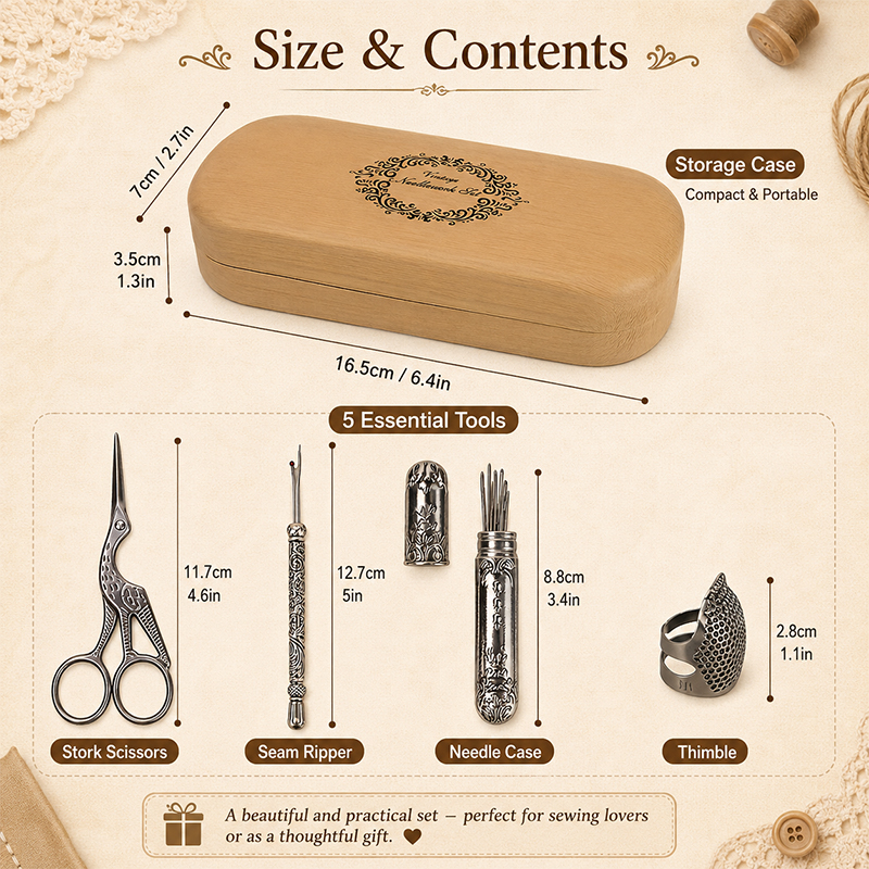 빈티지 재봉 도구 세트(나무 보관함 포함), DIY 재 - Craft Embellishment Storage 리뷰 및 가격