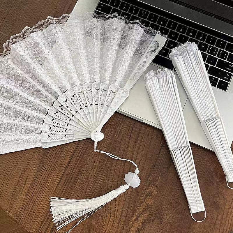 빈티지 화이트 레이스 접이식 손부채, 태슬 장식, 신부 - Tassel Fringe Trim 리뷰 및 가격
