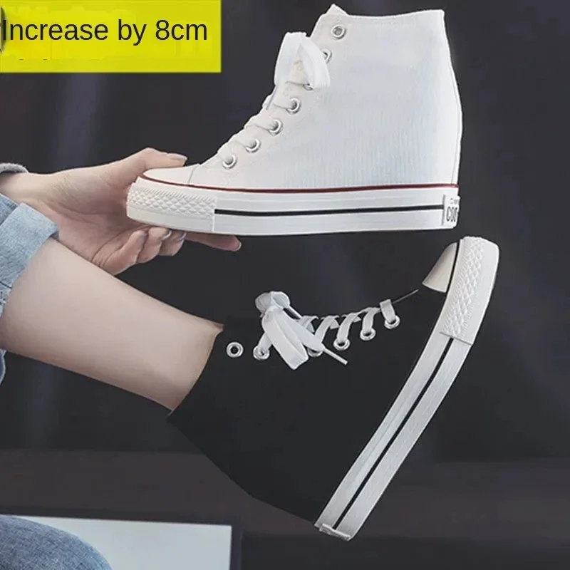 여성용 8cm 플랫폼 캔버스 슈즈, 히든 힐, 하이탑  - Guipure Lace Panel 리뷰 및 가격
