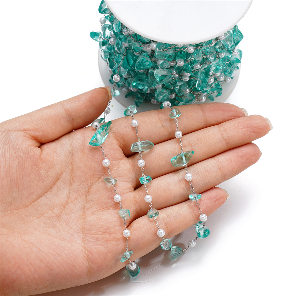 크리스탈 유리 스톤 및 모조 진주 구슬, 팔찌 목걸이  - Pearl Trim Chain 리뷰 및 가격