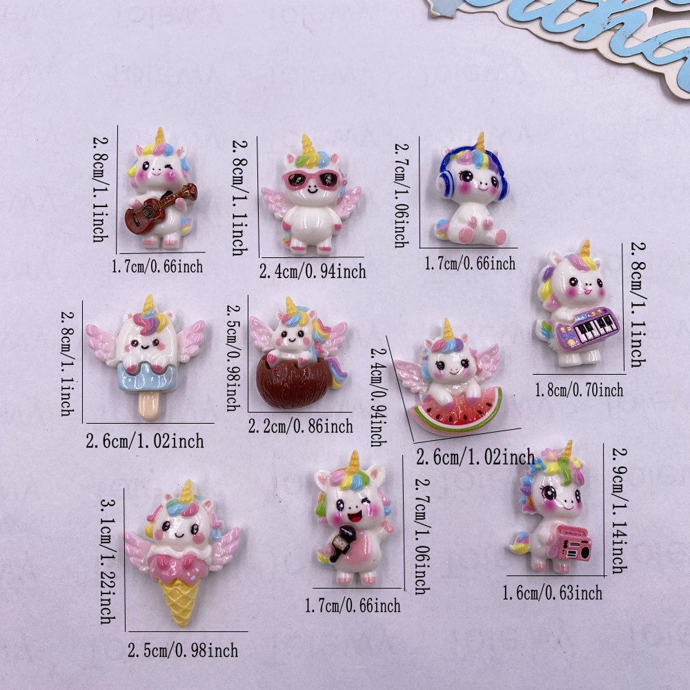 10개 레진 화려한 만화 무지개 음악 유니콘 플랫백 스 - Christmas Craft Embellishment 리뷰 및 가격
