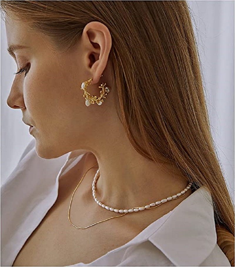 타원형 흰색 진주 목걸이, 양식 가닥 초커 목걸이, 수 - Pearl Trim Chain 리뷰 및 가격