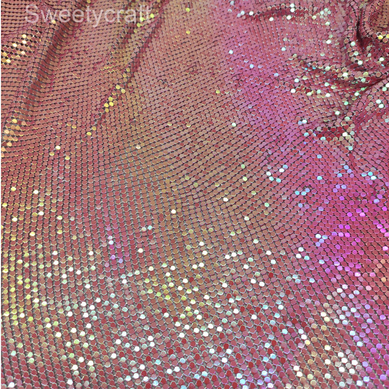 유연한 금속 스팽글 메쉬 원단, 빨간색 무지개 빛깔의  - Crystal Mesh Fabric 리뷰 및 가격