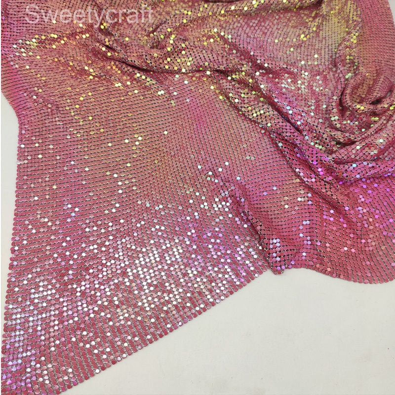 유연한 금속 스팽글 메쉬 원단, 빨간색 무지개 빛깔의  - Crystal Mesh Fabric 리뷰 및 가격