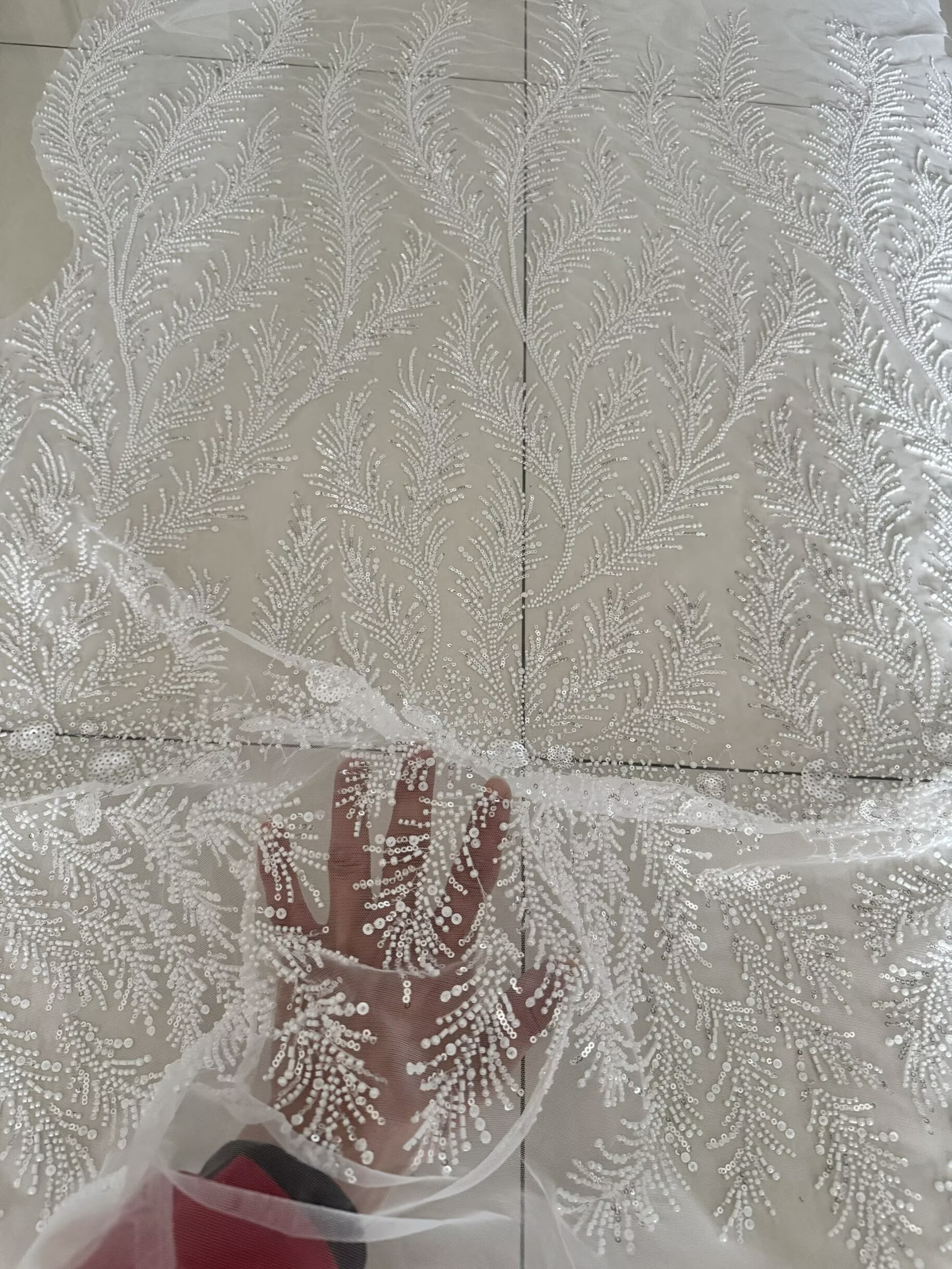 화이트 비즈 진주 크리스탈 스팽글 메쉬 웨딩 드레스 플 - Crystal Mesh Fabric 리뷰 및 가격