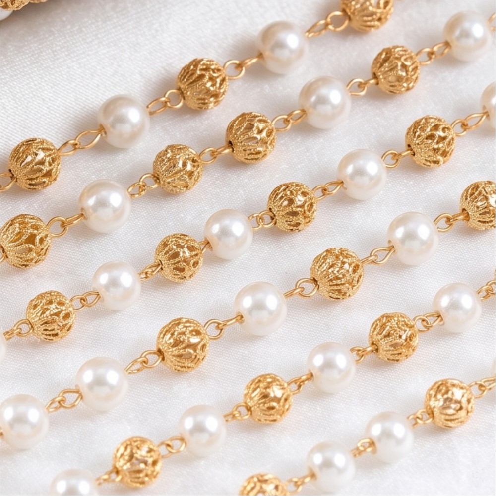 0.5미터/1미터 가짜 진주 황동 체인, 쥬얼리 제작용 - Pearl Trim Chain 리뷰 및 가격