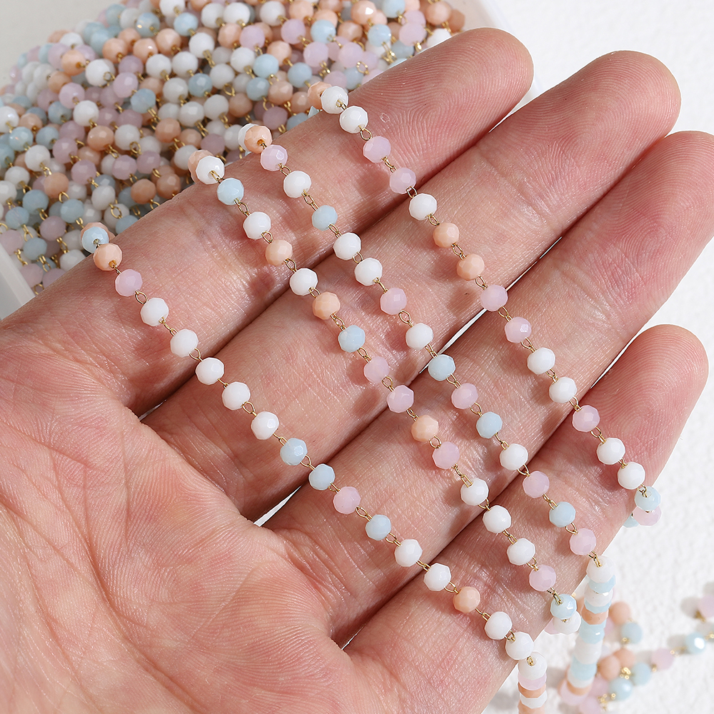 스테인레스 스틸 크리스탈 스톤 비즈 체인, 마카롱 톤  - Pearl Trim Chain 리뷰 및 가격