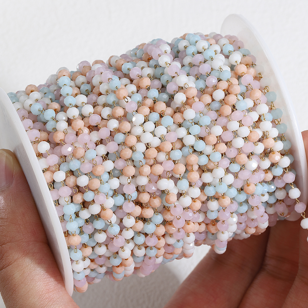 스테인레스 스틸 크리스탈 스톤 비즈 체인, 마카롱 톤  - Pearl Trim Chain 리뷰 및 가격