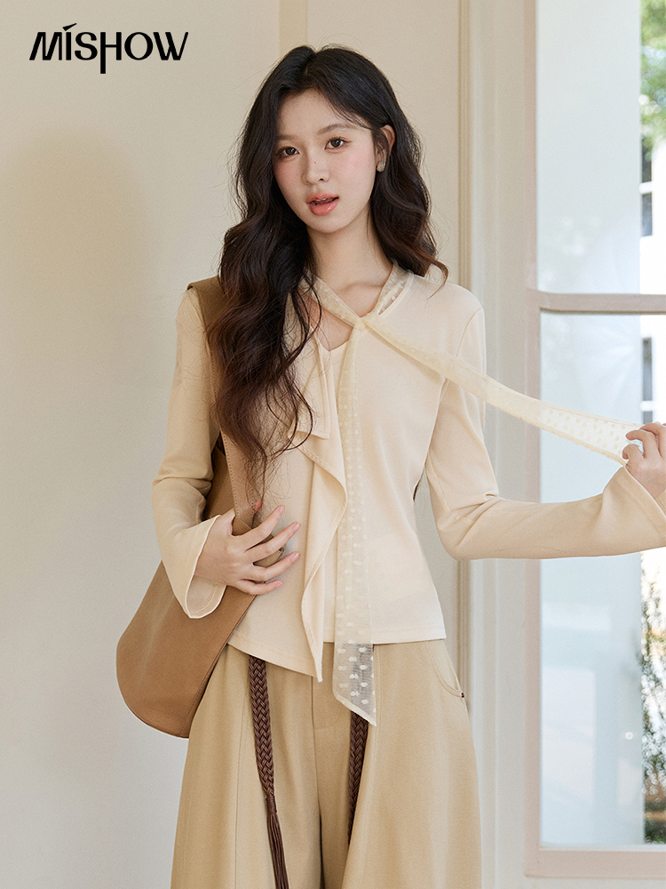 MISHOW 여성용 V 넥 스플라이싱 레이스 리본 긴  - Lace Ribbon Trim 리뷰 및 가격