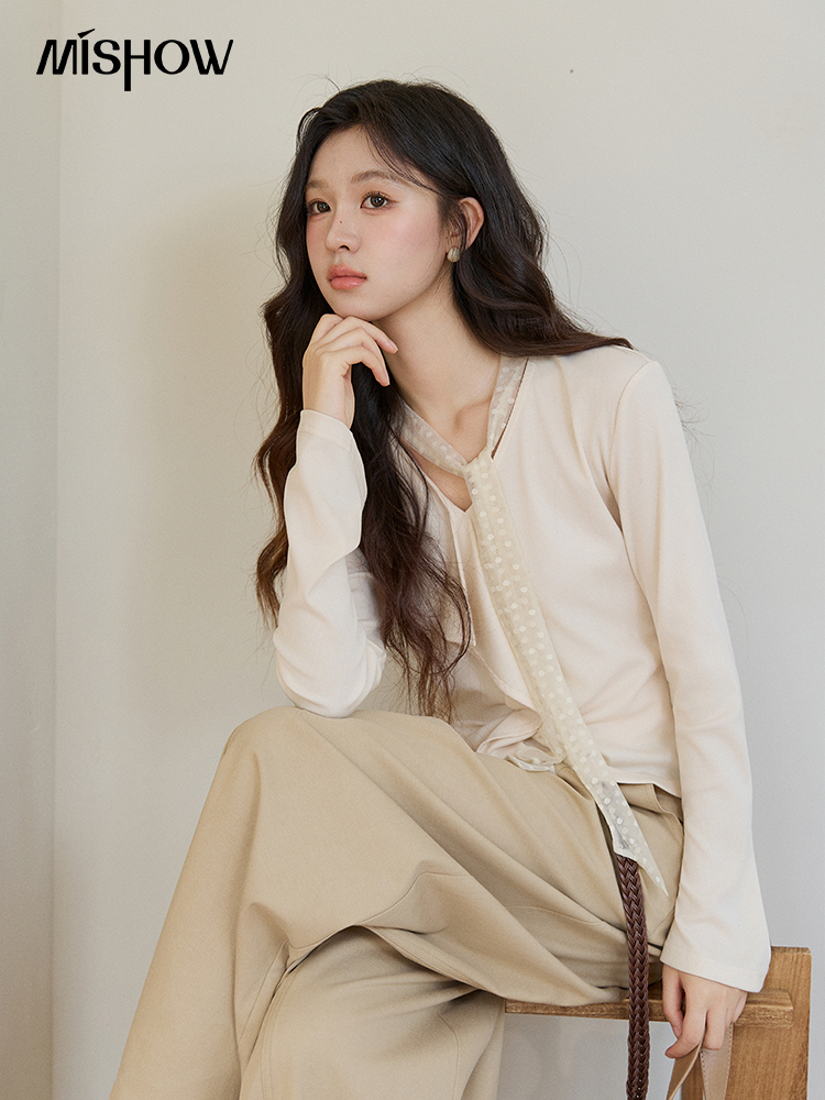 MISHOW 여성용 V 넥 스플라이싱 레이스 리본 긴  - Lace Ribbon Trim 리뷰 및 가격