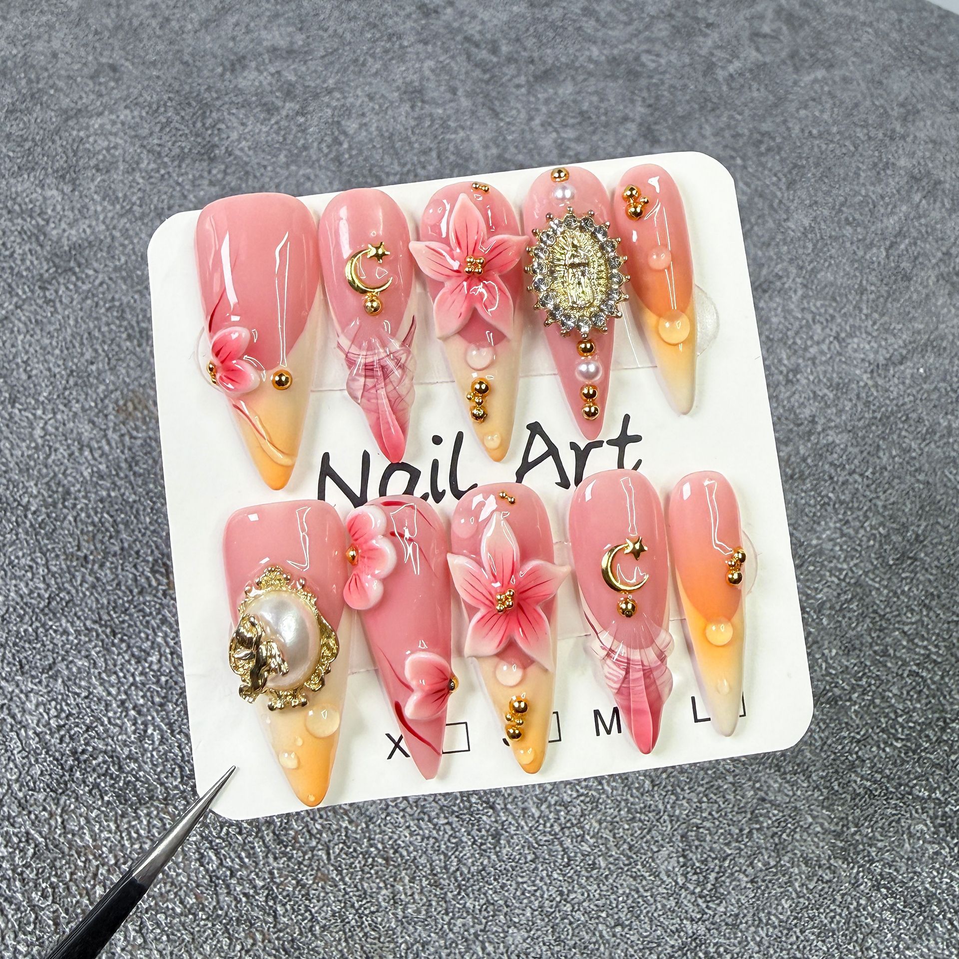 10개 레트로 플라워 디자인 긴 스틸레토 핸드메이드 프 - Embroidery Embellishments 리뷰 및 가격